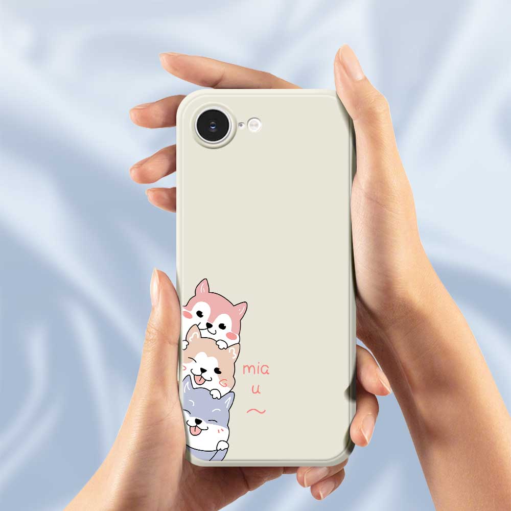 For iPhone 16e Case 3 Cute Dogs Pattern Printing Straight Edge TPU Phone Back Cover