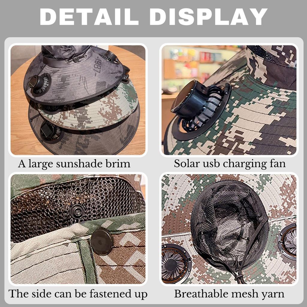 Outdoor Wide Brimmed Sun Hat With 2 Solar Fans, Sun Fisherman Hat For Men And Women, Fishing Beach Hat With Built-in Fan