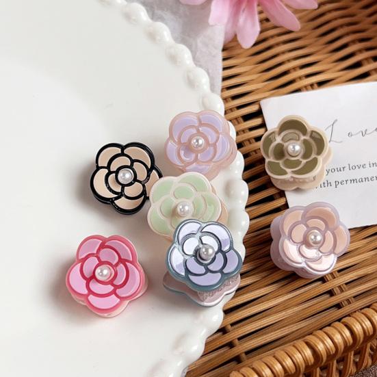 Hair Claw with High-Elastic Spring Camellia Design Hair Clip with Imitation Pearl Decor