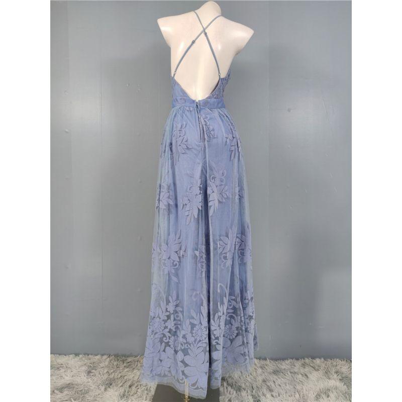 Export Stylish New Arrival Classy Mesh Flocking Sexy Deep V Ladies Host Banquet Party Dress Dress