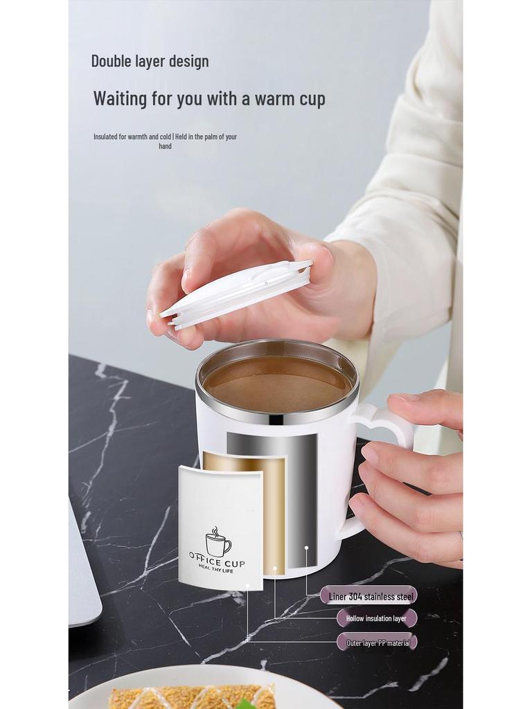 Isolierter Kaffeebecher aus 304 Edelstahl mit Deckel - Doppelschichtig, tragbar, farbiger Becher für Büro- oder Außengebrauch.