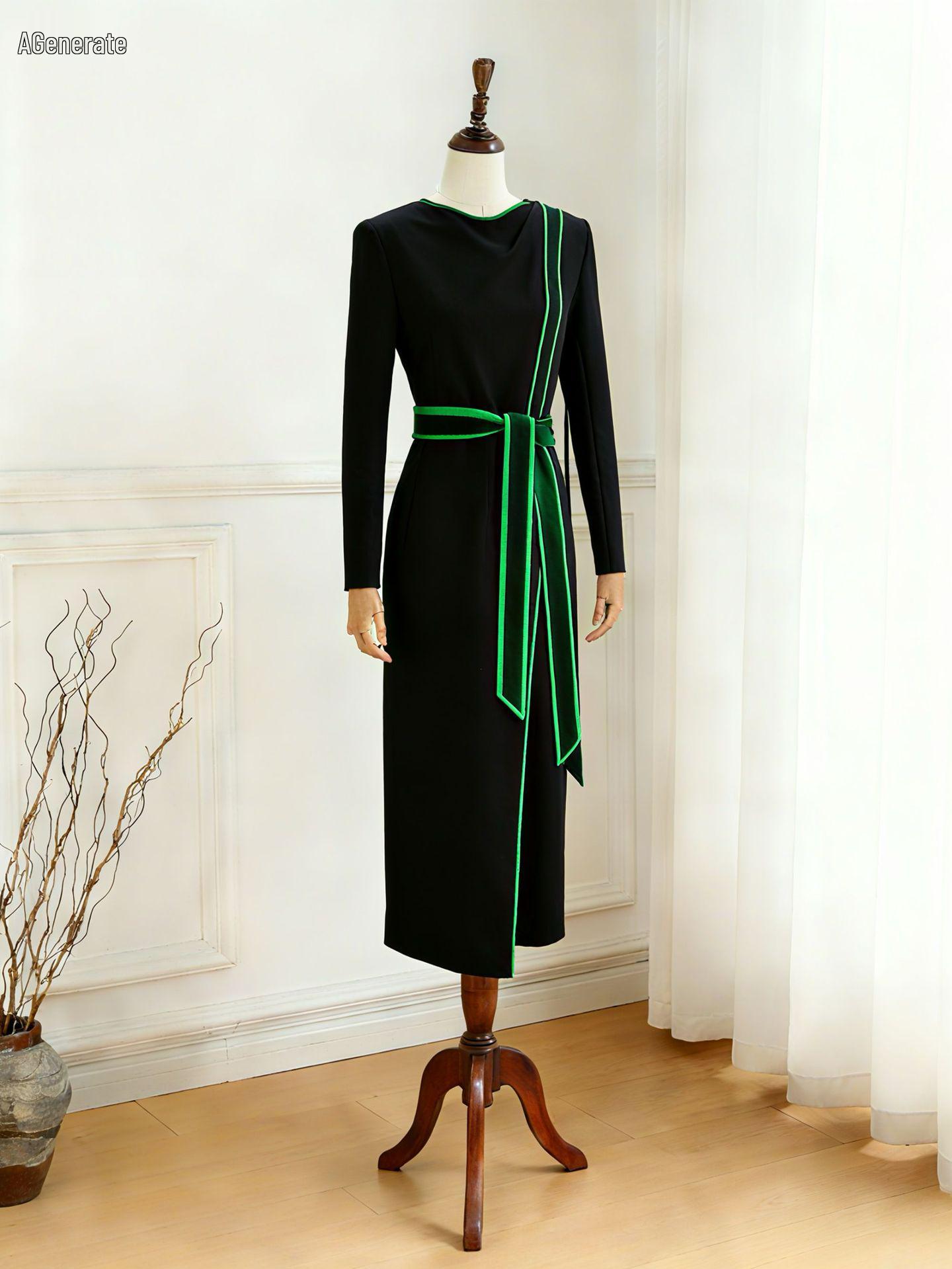 Women s Irregular Patchwork Lace-up Dress - French Style, Solid Color, Autumn/Winter 2026 L