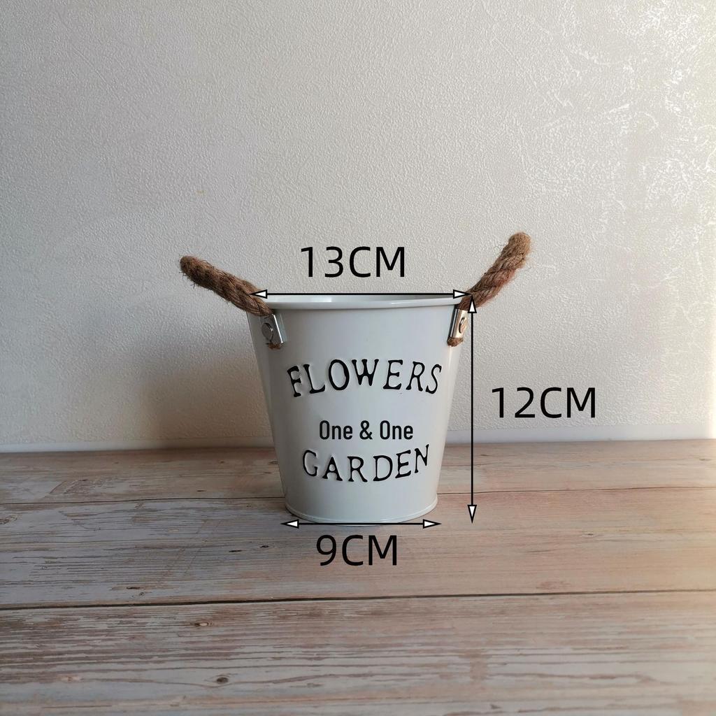 Tin Flower Pot with Hemp Rope Succulent Holder - European Pastoral Wrought Iron Bucket