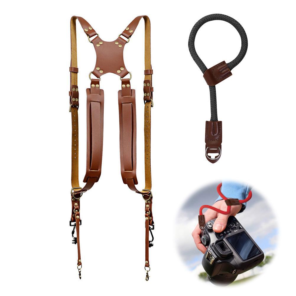 2Pcs Camera Double Shoulder Strap Wristband Set Quick Release Adjustable Dual Camera Strap for DSLR SLR DV Camera