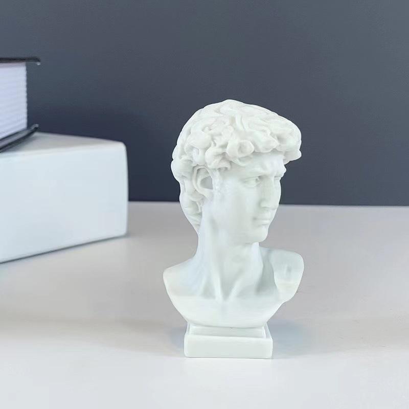 David Resin Statue - Plaster Head, Simple Room Decor, Artwork for Office or Wine Cabinet.