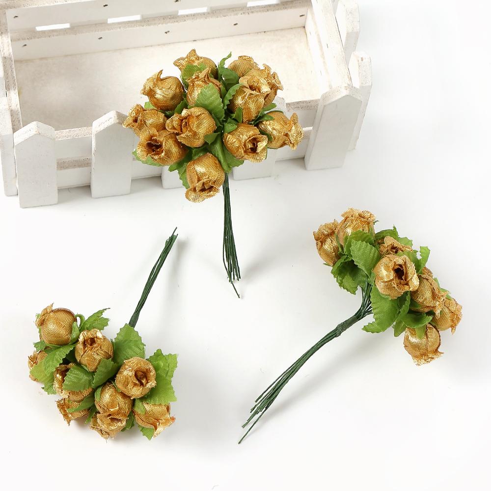 12PCs/lot Mini Artificial Rose Flowers Bouquet Silk Fake Flowers For Home Decor Wedding Decoration Craft Wreath Gift Accessories