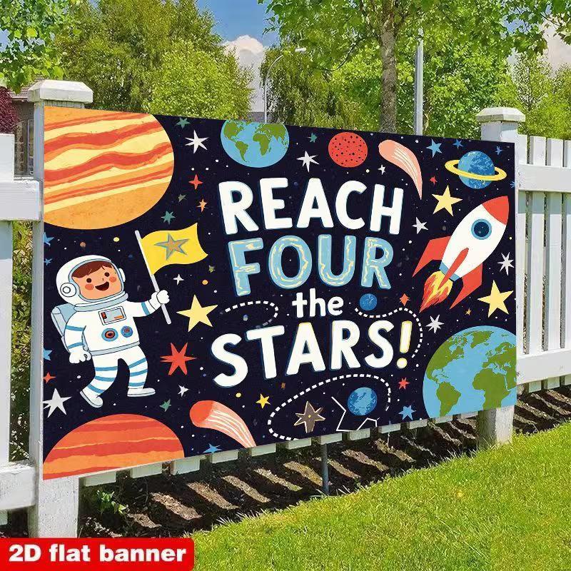 2D Reach Four the Stars Birthday Background for Toddler 4th Celebration 47.2x31.5inch/120*80cm