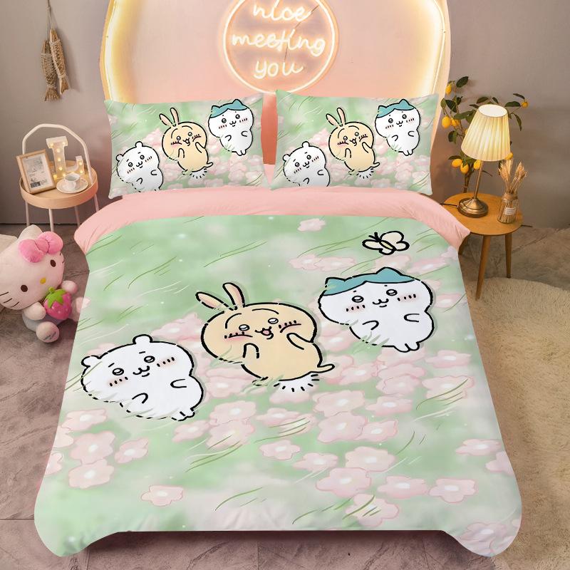 Bedding Set Colorful Print Polyester Student Dormitory Bed Sheet Quilt Cover Kid Gift Home Textile Decorative