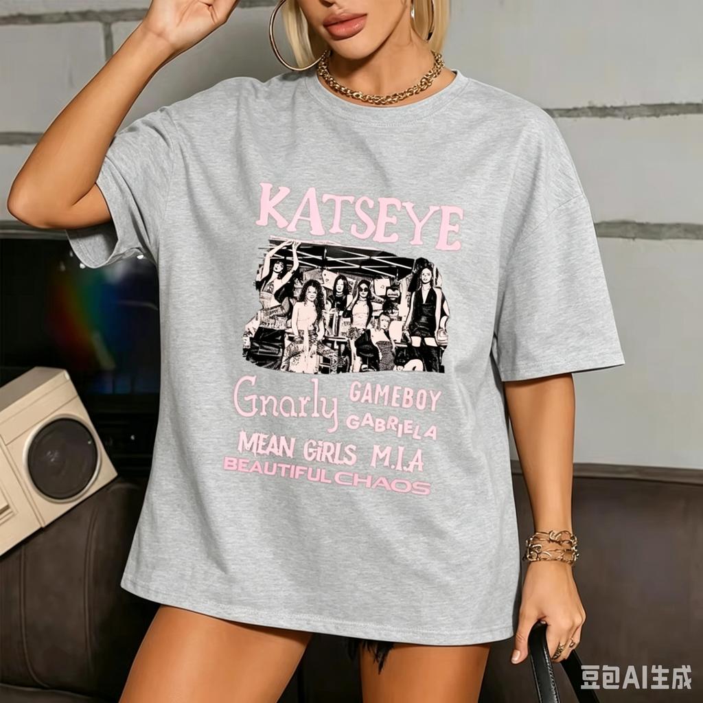 Hot Katseye Funny Print Tshirt Unisex Unisex Casual Graphic Tees Tops Unisex Oneck Short Sleeve T Shirt Gothic Y2k Tshirt Clothes