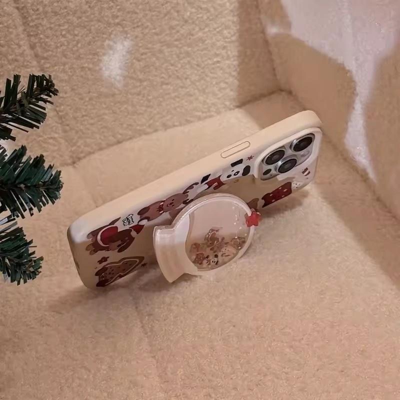 Cute Cartoon Style Christmas Crystal Ball Animal Rattle Phone Holder For iPhone Cases Desktop Foldable Phone Stand