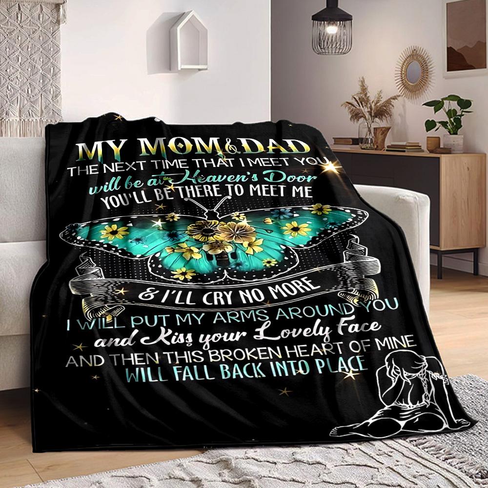 

1pc Mom & Dad Memorial Quote Blanket - Perfect Gift for Birthdays, Christmas & Halloween- Soft, Warm & Versatile yy250909101 75x90cm