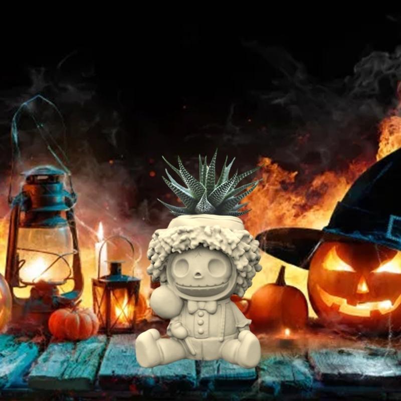 Halloween Skull Man Silicone Pot Mold Succulent Flowerpot Clay Cement Plaster Molds DIY Home Garden Flower Pots Mould