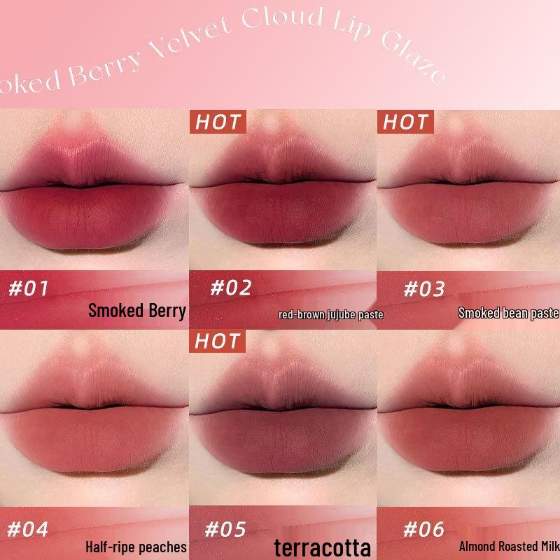 Velvet Mist Cloud Lip Glaze: Langanhaltender, hochpigmentierter, matter Lippenstift mit natürlicher Aufhellung, ausbleichfestem Finish.
