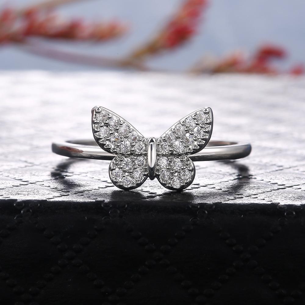 New Silver Color Delicate Butterfly Women Rings Brilliant Cubic Zirconia Girl Stylish Party Accessories Female Trendy Jewelry