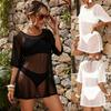 Robe d'été sexy en résille transparente à manches trois-quarts, T-shirt décontracté, Paréo de plage pour femmes