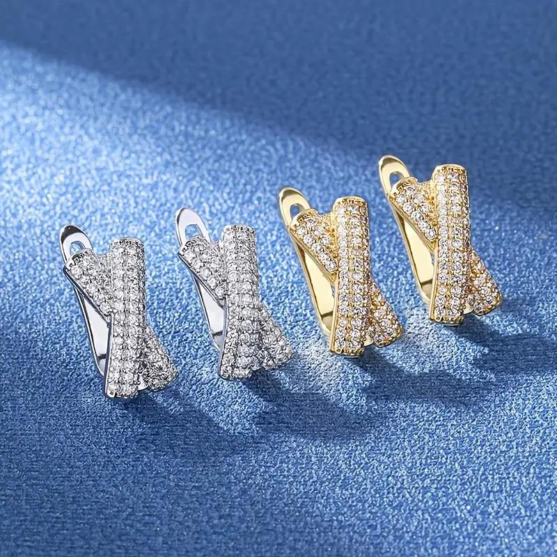 Huitan Cross Shaped Hoop Earrings for Women Full Paved Bling CZ Stone Statement Ear Accessories New  Modern Fashion Jewelry