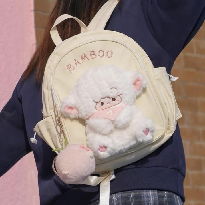 Lamb Detachable Raccoon Plush Doll Backpack Student Schoolbag Gifts Cartoon