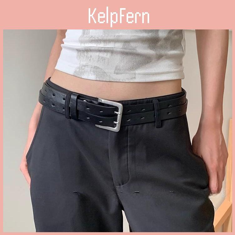 Leather Belt Male Female Fashion Pu Material Double Row Buckle Street Style For Casual Wear