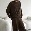 2026 Fall Winter Knit Loungewear Set Soft Modal-like Long Sleeve Top Pants Young Women