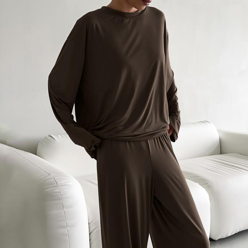2026 Fall Winter Knit Loungewear Set Soft Modal-like Long Sleeve Top Pants Young Women