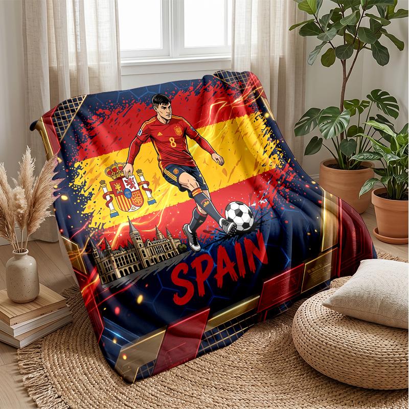 Spain football Printed Flannel Blanket Skin Friendly Warm Decorative Throw for Indoor Couch Bed Daily Use