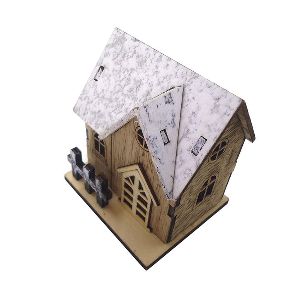 Desktop Ornament Wooden Dollhouse with Light Children Gift Snow House Model Toys Handmade Snow House Medel