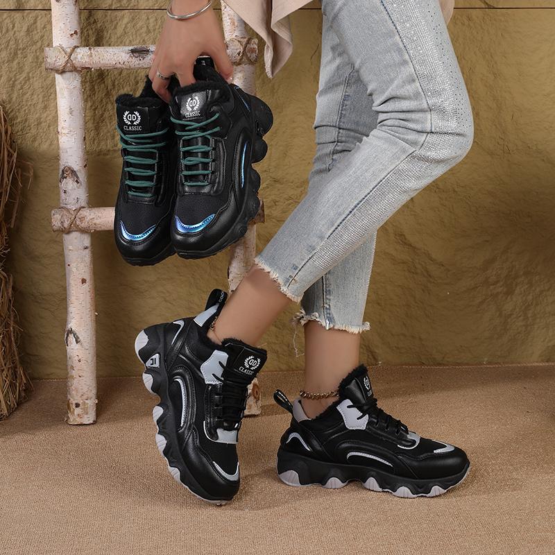 High-top Fleece-Lined Dad Sneakers for WomenNew Winter Thickened Warm Shoes Casual Travel Sports Shoes for Women