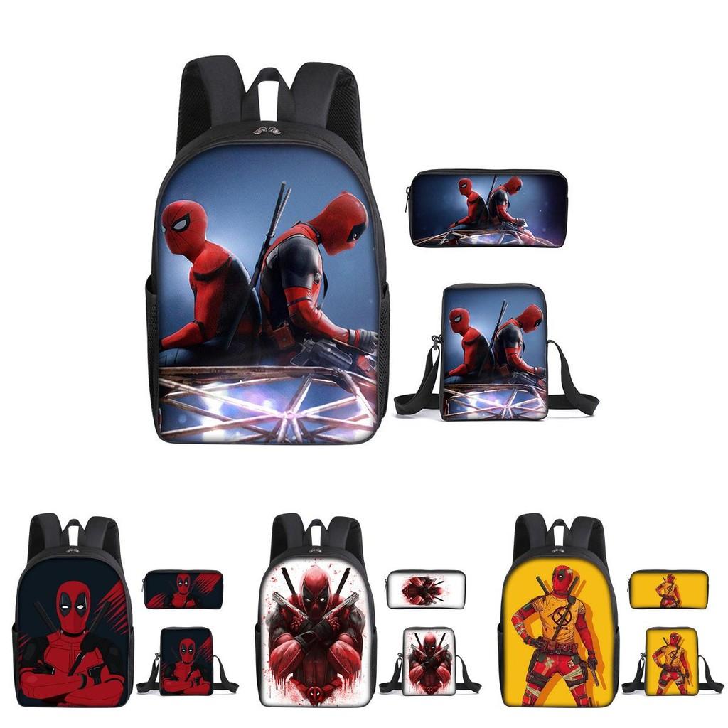 Large Capacity Deadpool Backpack Set For Students Featuring Stylish Geometric Patterns And Waterproof Design