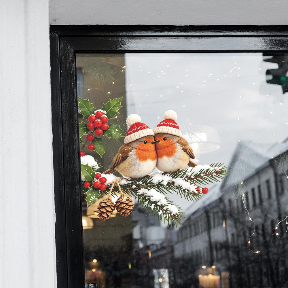Painted Christmas Pine Branches for The Balcony Glass Display Window, Decorative Window Stickers