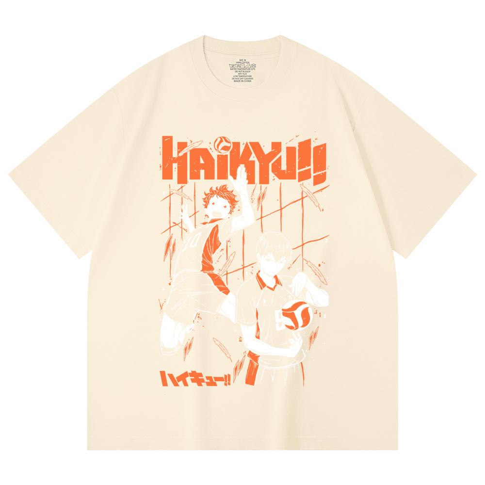 

230 Gsm 100% Cotton Haikyu V2 Hinata x Tobio Print Unisex Heavy Cotton T Shirt XS абрикосовый