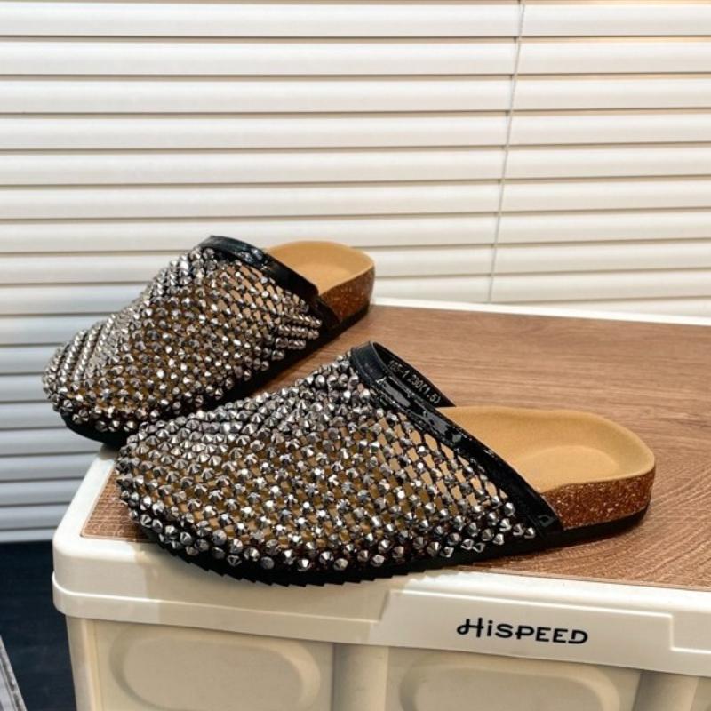 

Летние женские туфли-мюли с закрытым носком, тапочки на плоской подошве, модные туфли-слайды с кристаллами, женская обувь в уличном стиле 40 чёрный
