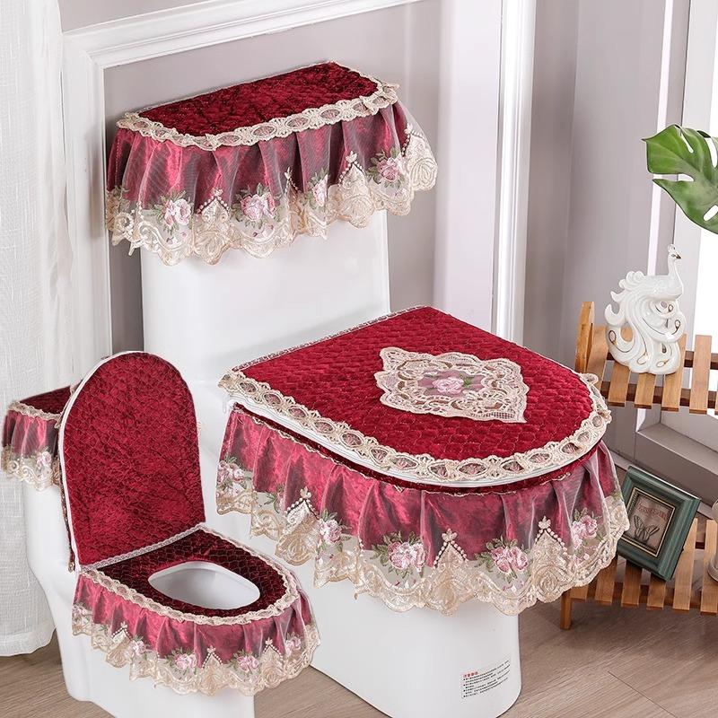 

3 шт./компл. съемный чехол для унитаза с кружевной вышивкой, ткань пылезащитная мягкая подушка для сиденья унитаза, украшение для дома, чехол для унитаза 3pcs