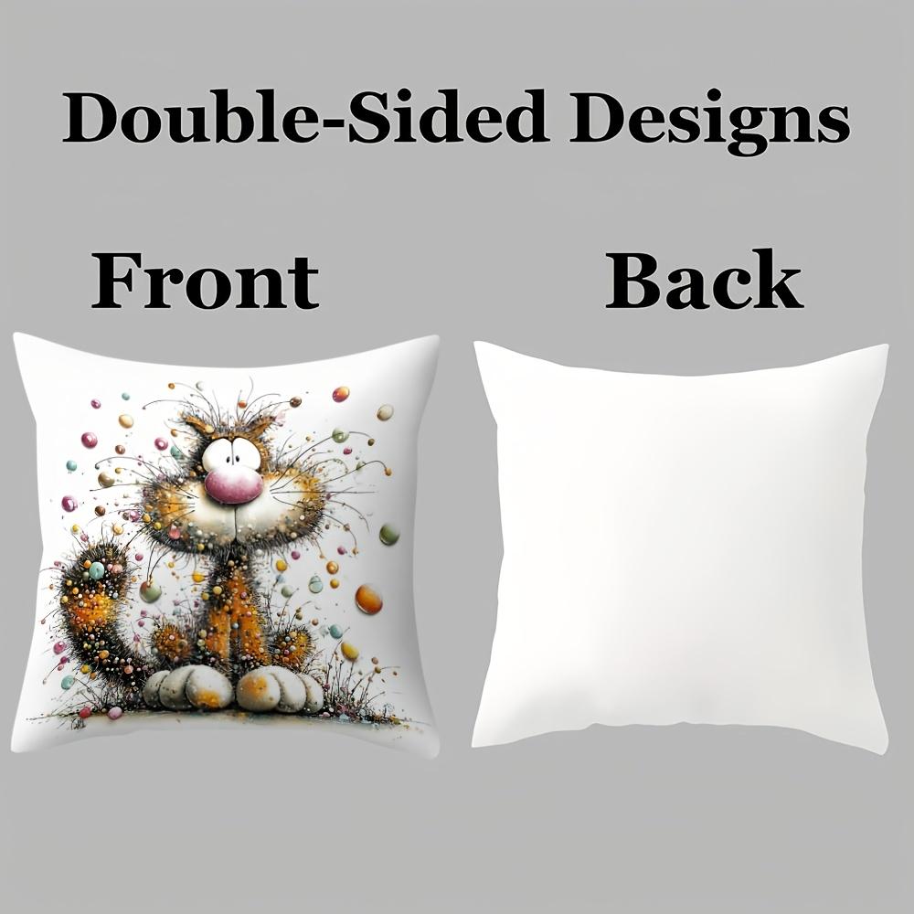 4Pcs Cat And Flower Pattern Single-Sided Digital Printing Pillow Cover Short Plush Suitable Living Rooms Bedrooms Sofas