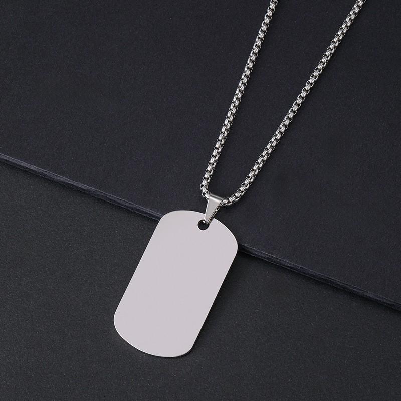 Stainless Steel Square Pearl Necklace with Engravable Dog Tag - Laser Color Printing Festival Gift.