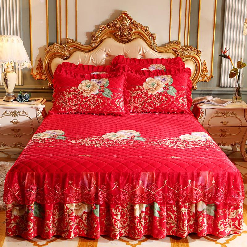 High Quality Thicken Fine Short Plush Quilted Bed Skirt King Queen Size Warm Velvet Bedspread No Pillowcase