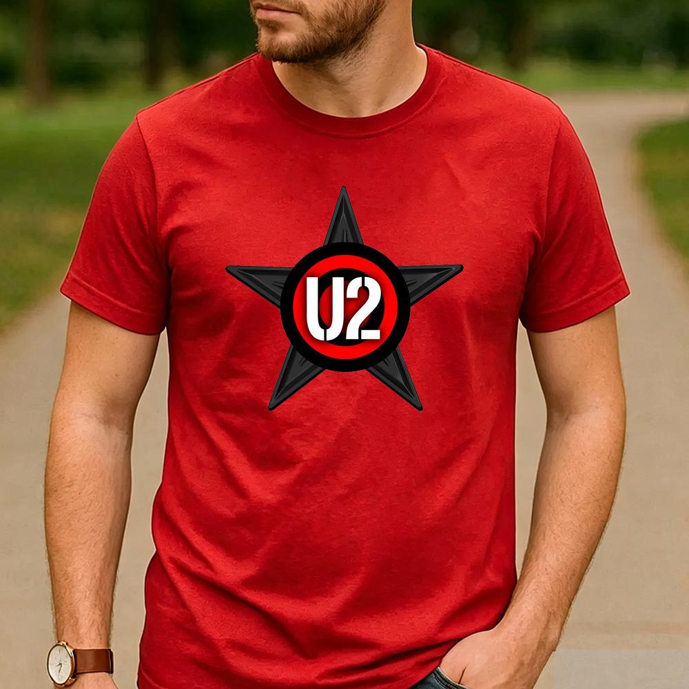 Vintage U2 Star Logo Graphic T Shirt Unisex Cotton Short Sleeve Rock Band Music Fans Casual Tee Festival Merch