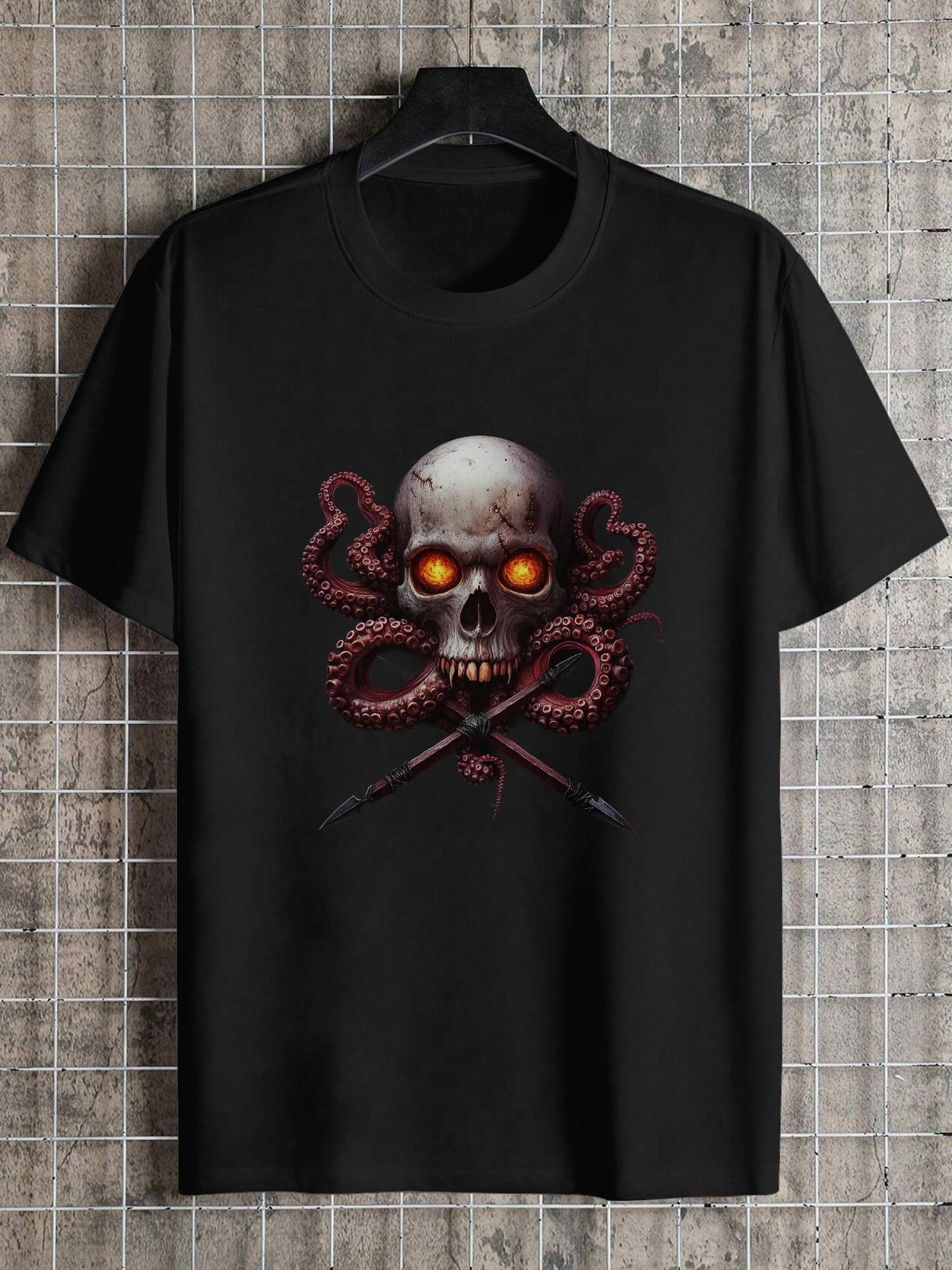 1pc Skull Octopus Crossed Spears Black T-shirt XXXXL