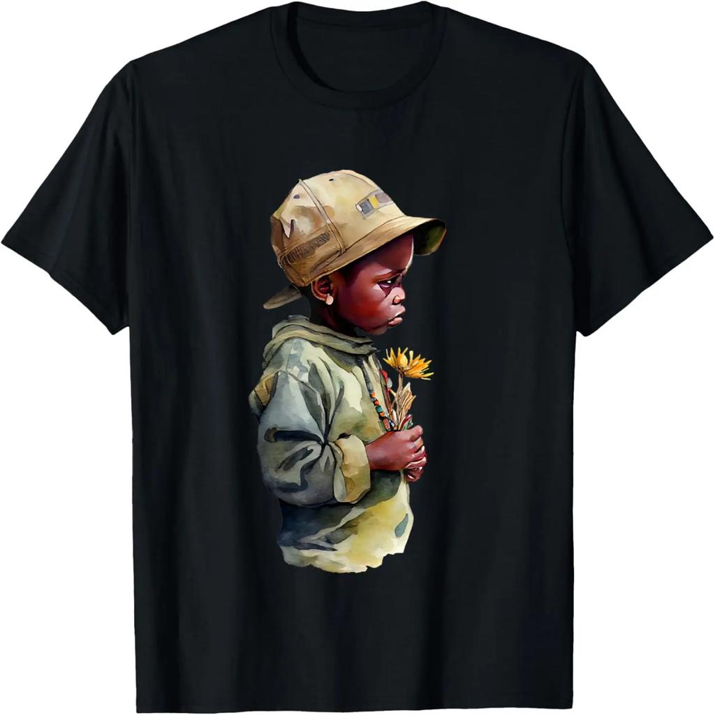 Young Black Boy Joy Flowers Sunflower African Prince T-Shirt