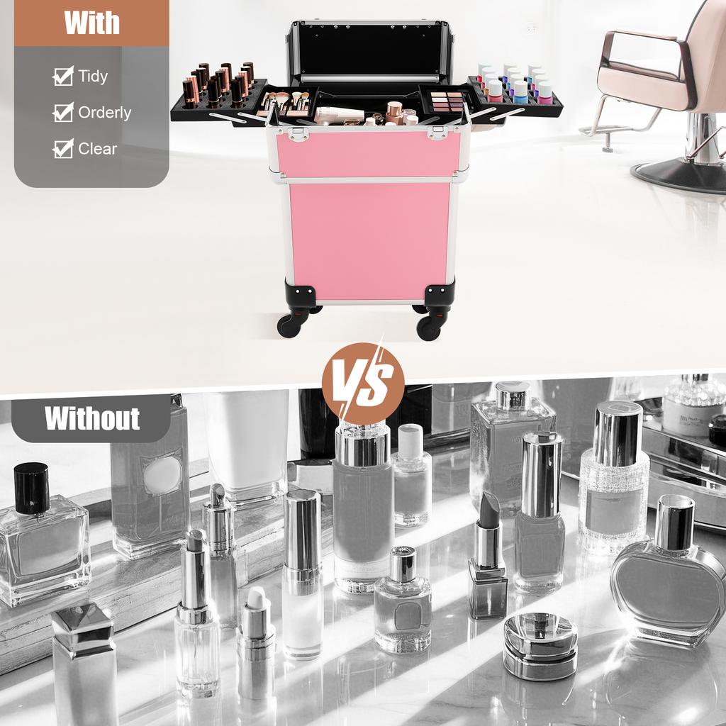 Professional Rolling Makeup Train Case Large Capacity with Removable Wheels for Makeup Artists Nail Techs Travel