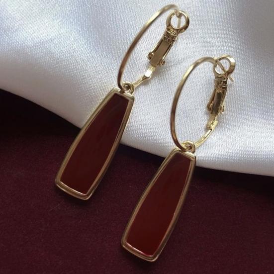 1 Pair Drop Earrings Geometric Ear Clip Electroplating High Gloss Polished Decorate Charming Daily Jewelry Dangle Earrings Women Jewelry