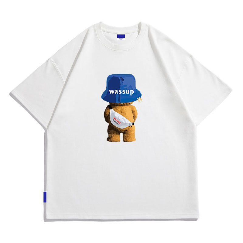 Wassup Heods Short-Sleeved T-Shirt for Boys 2024 New Summer Loose-Fitting Couple Half-Sleeved National Trend Pure Cotton T-Shirt