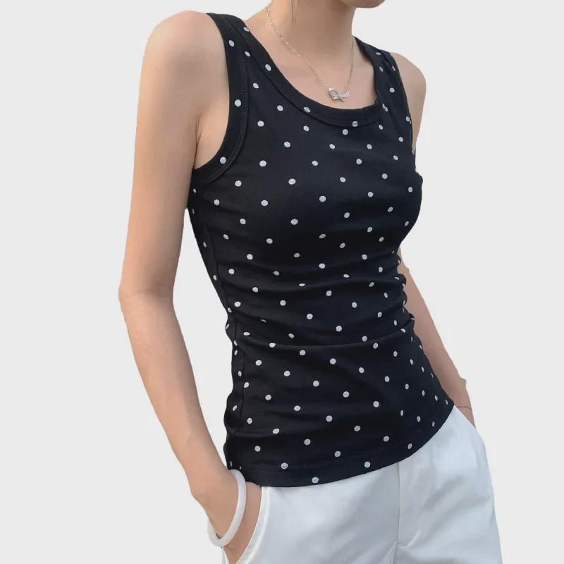 Jin Yin 3-Color Slimming Polka Dot Tank Top - Fashionable, Stretchy, Spicy Girl Style for Summer 2024