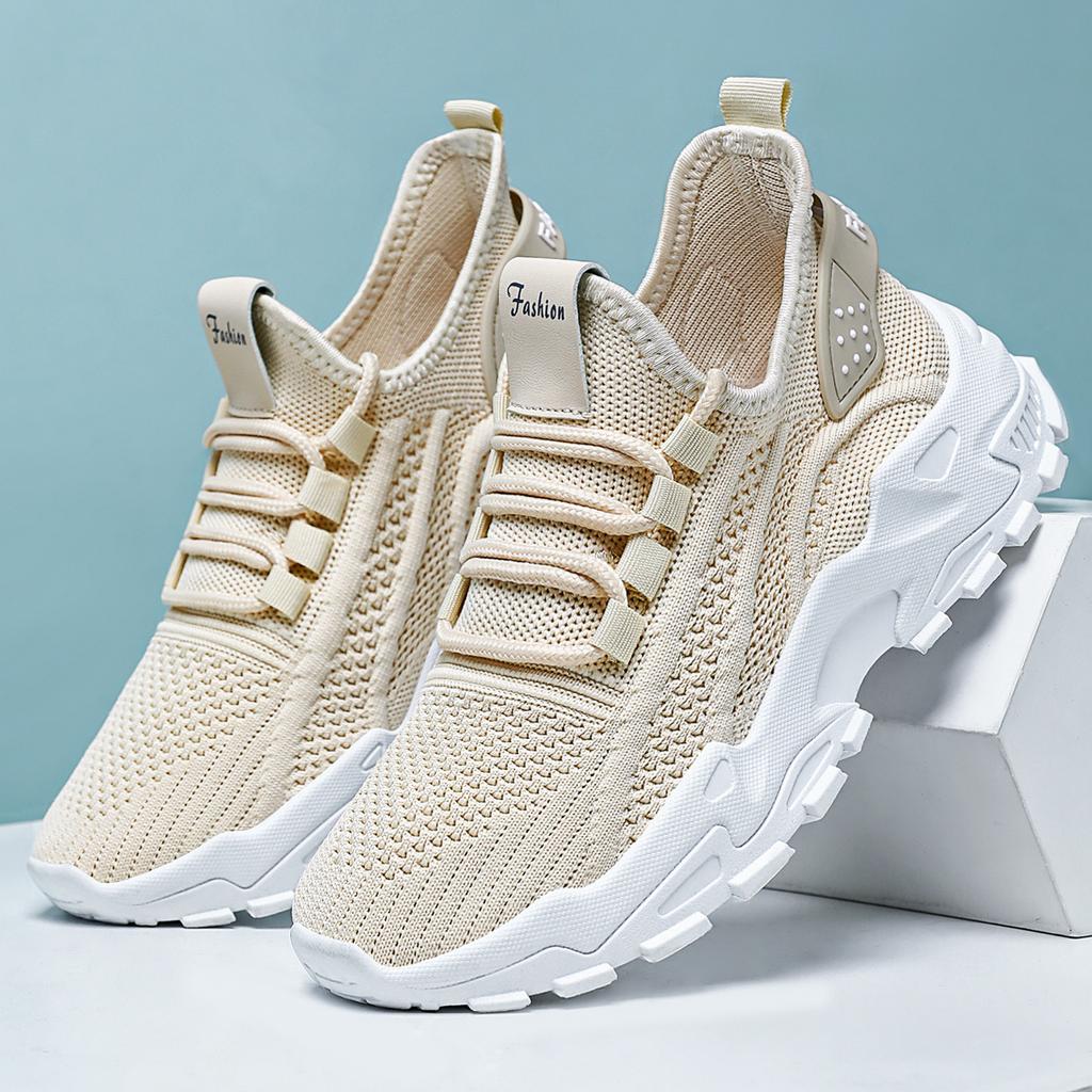 Women's Casual Sports Shoes Fashion Knitted Sneakers Breathable Mesh Lace-up Design