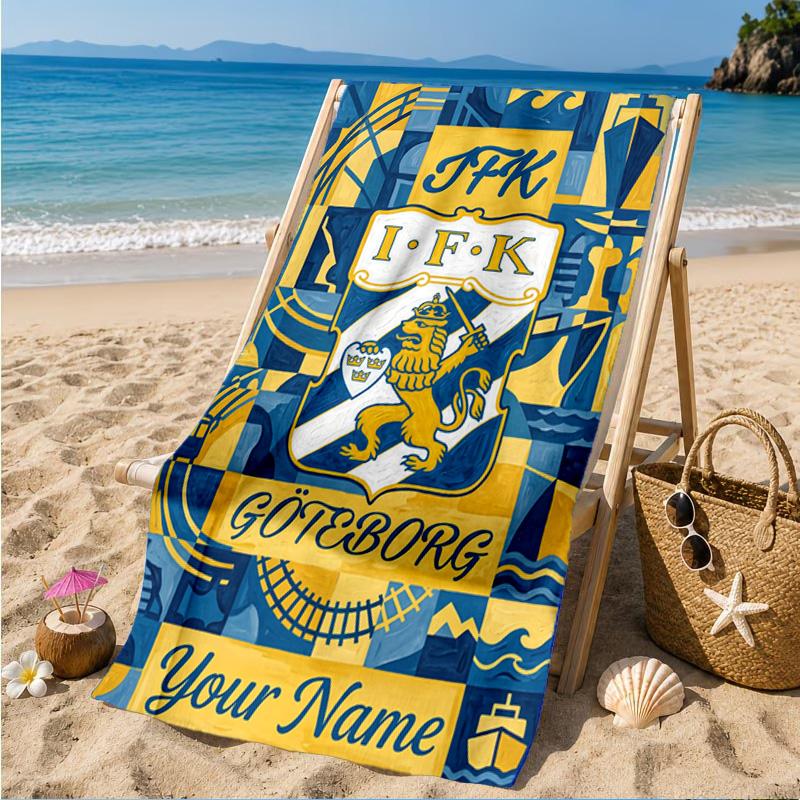 Custom Name Goteborg Crest Personalized Microfiber Beach Towel, Quick-Dry, Ideal for Summer Travel, Beach Essential, Swimming