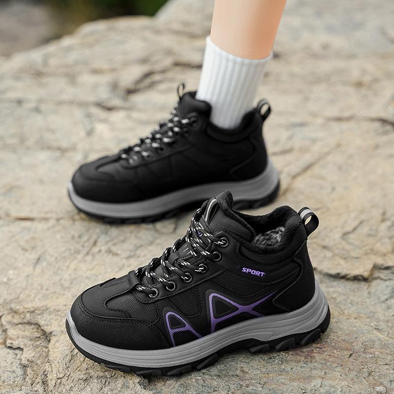 Autumn and winter new outdoor sports shoes large size rubber sole high top wear-resistant mountaineering casual warm velvet women's shoes