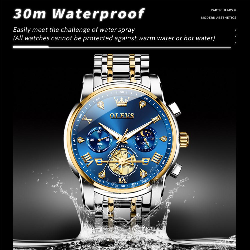 OLEVS 2856 Men's Watches Classic Multifunctional Fltwheel Chronograph Original Quartz Wristwatch Moon Phase 24 Hour Waterproof