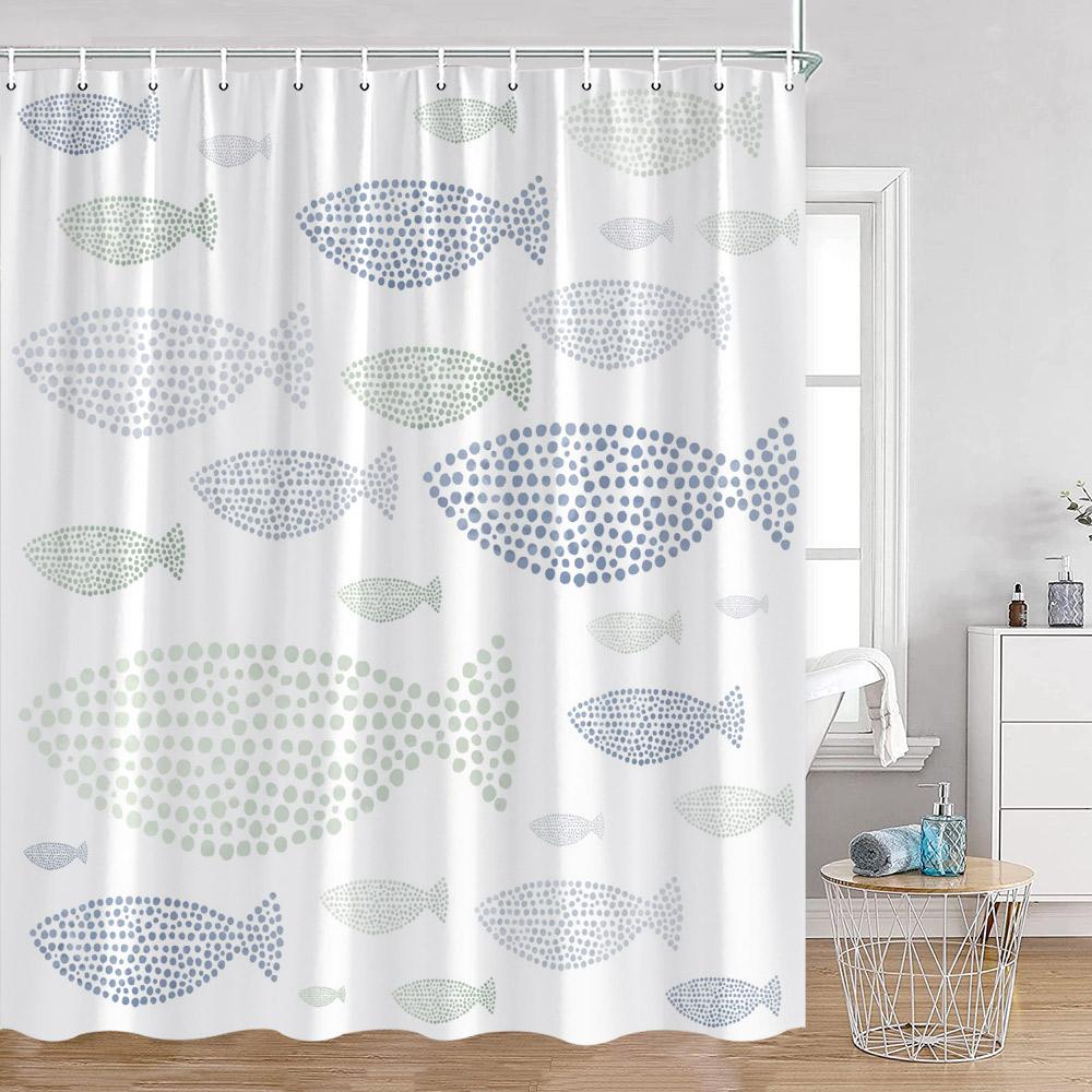 Ocean Animals Nautical Cartoon Shower Curtains Tropical Fishes Sharks Shell Sea Turtle Bathroom Decorations Kids Bath Curtain Wi