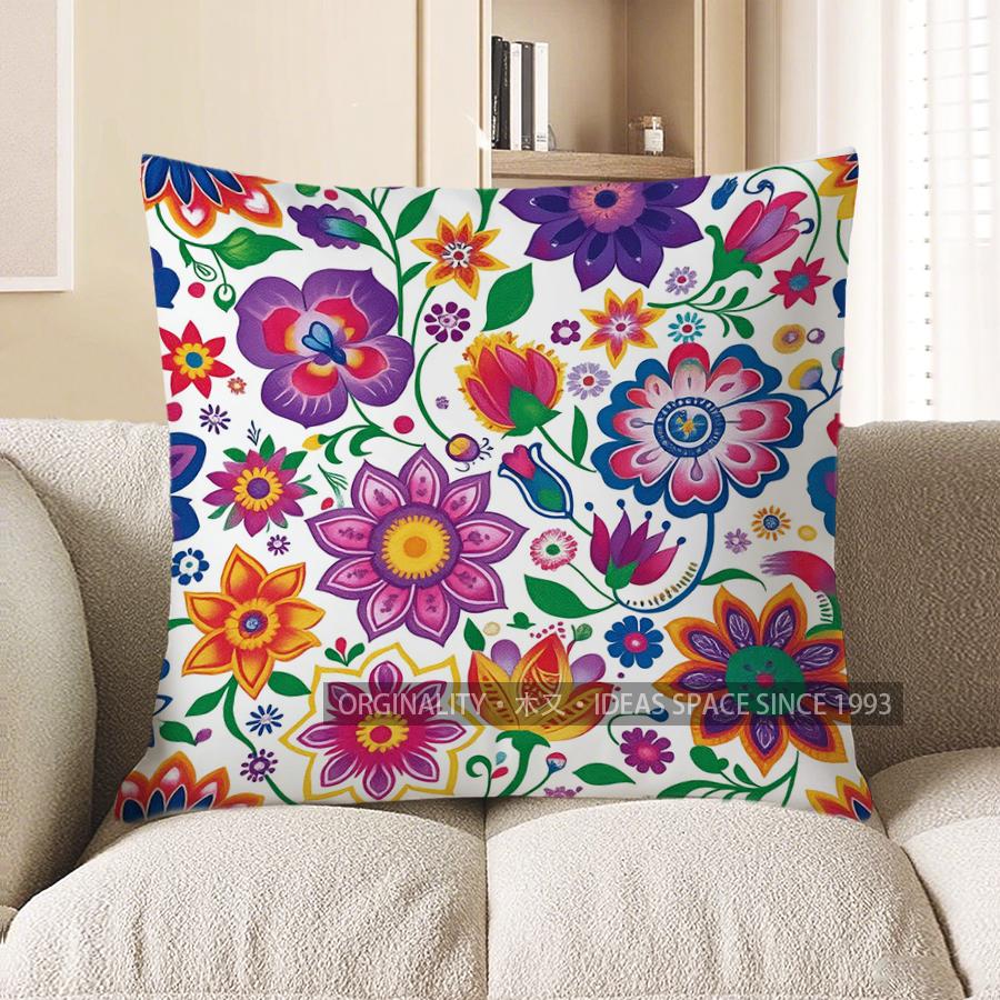 Home Decor Colorful Floral Pattern Throw Pillow Cover Pattern Cushion Cover Suitable For Sofa Bedroom Car Pillow Cover