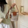 IELGY Rainbow Woven Messenger Bag Shoulder Straw Woven Vacation Beach Bucket Bag