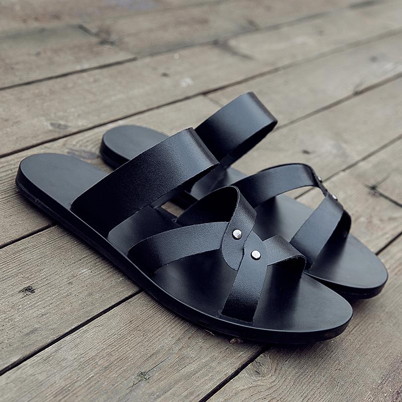 Fashion Men Shoes Fashion Summer Men Shoes Vintage Italian Flats Casual Non-slip Beach Sandals Leather Flip Flop Slippers Flats Sandals